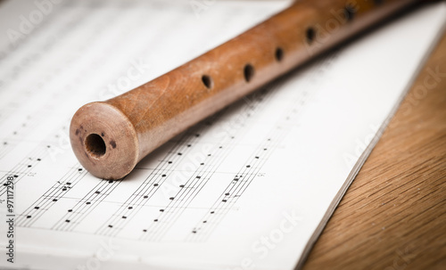 Wooden recorder and notes photo