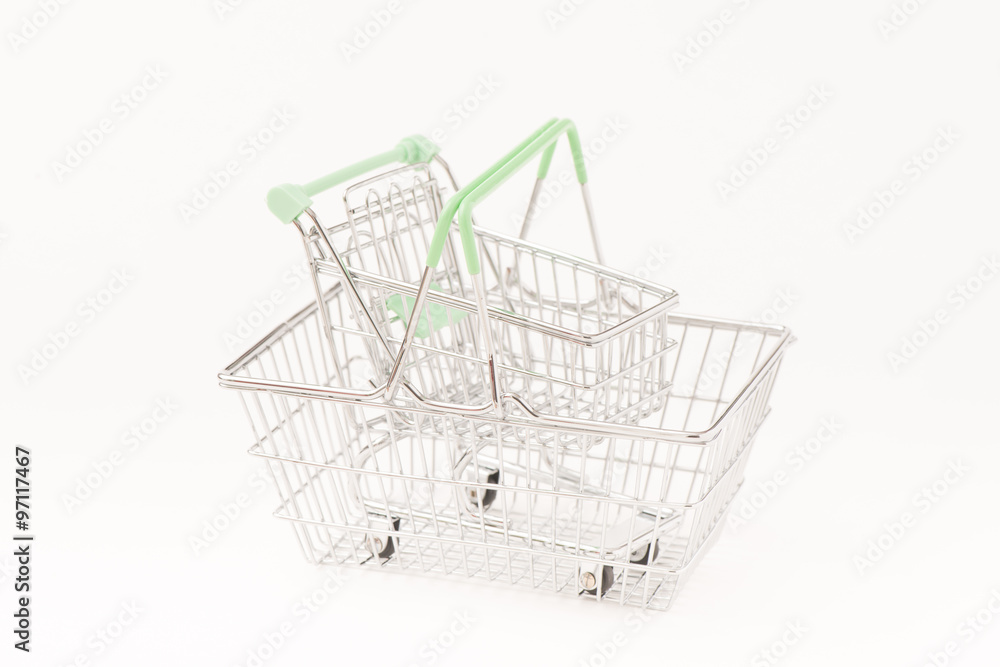 Empty shopping cart in basket on white background Empty shopping cart in basket on white background