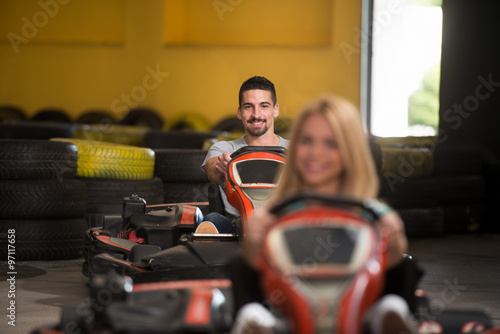 People Is Driving Go-Kart With Speed In Karting