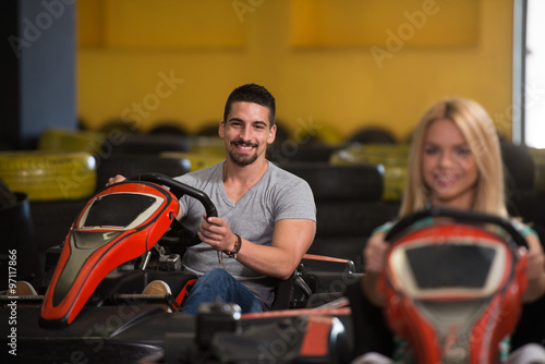 People Is Driving Go-Kart With Speed In Karting