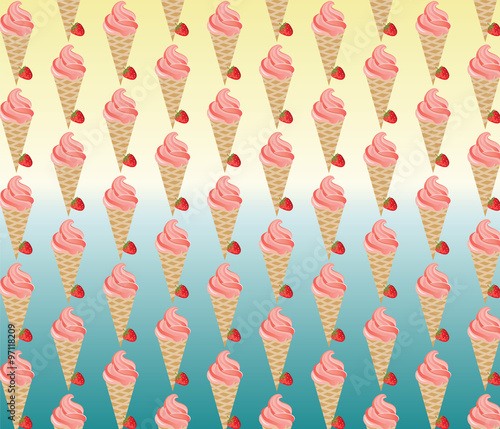 Ice Cream and strawberries Background. Vector