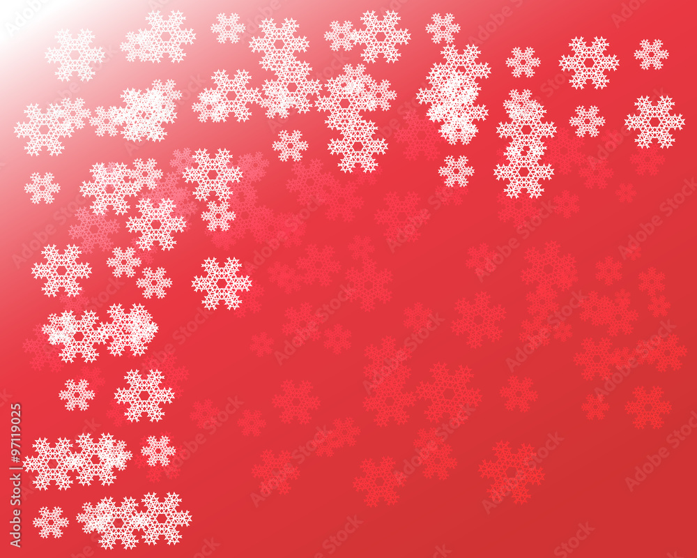 White snowflakes on red christmas background