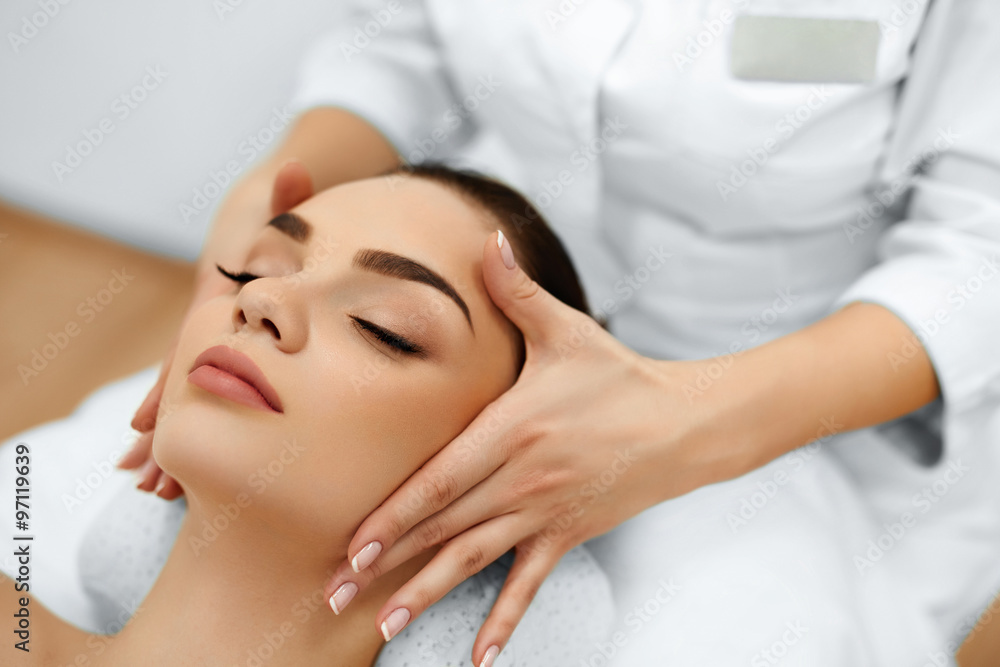 Skin And Body Care. Close-up Of A Young Woman Getting Spa Treatment At Beauty Salon. Spa Face Massage. Facial Beauty Treatment. Spa Salon.