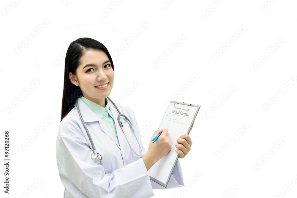 Portrait of Asian female doctor on white background
Portrait of Asian female doctor on white background