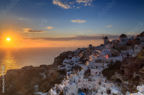 the famous view over the village of Oia at the Island Santorini, Greece