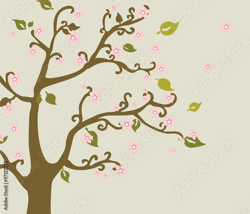 Eastern nature cherry blossom tree. flowers China  Japan. vector illustration