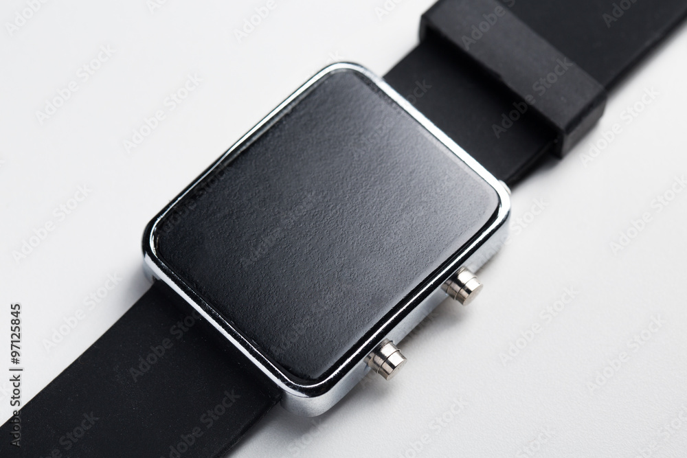 close up of black smart watch close up of black smart watch