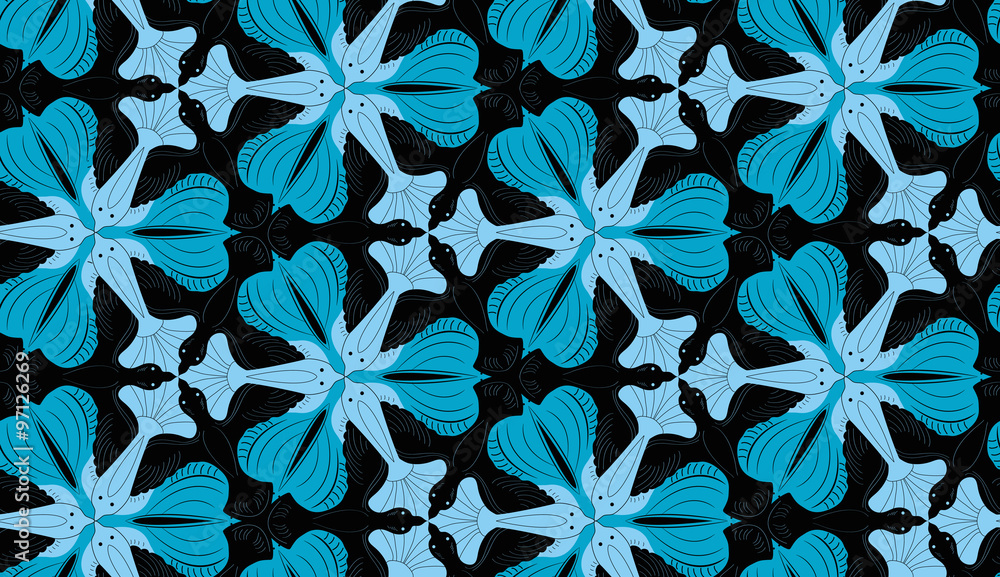 Ornamental bird and fish texture in Escher style Ornamental bird and fish texture in Escher style