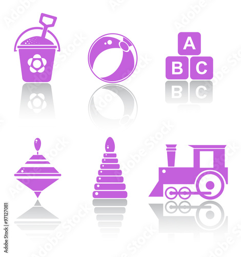 Set Icons toys with reflection. Vector illustration