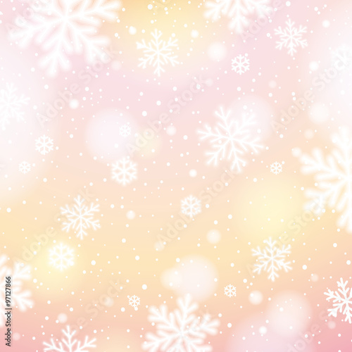 Light background with bokeh and blurred snowflakes  vector