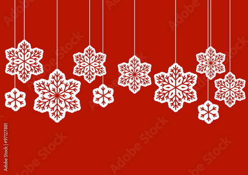 White snowflakes on red background 