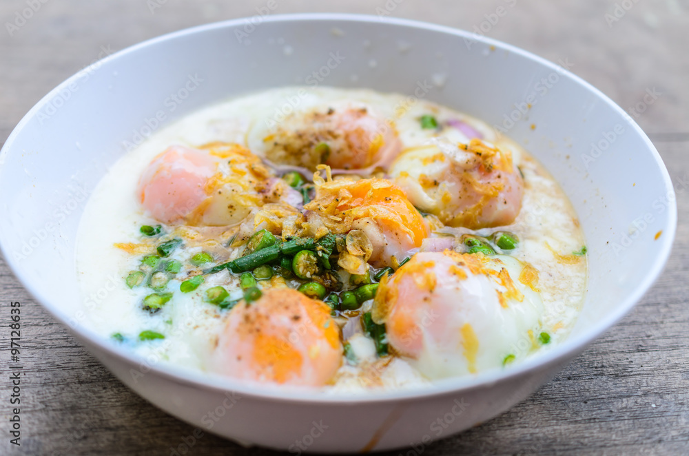 soft boiled egg in mineral water mix in sour & sweet chilli sauce,Thai food soft boiled egg in mineral water mix in sour & sweet chilli sauce,Thai food