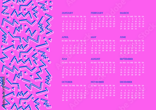 80's styled 2016 calendar
