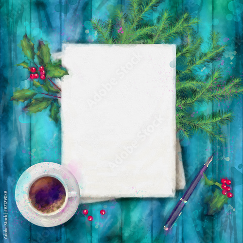 Christmas Watercolor Top View Background 