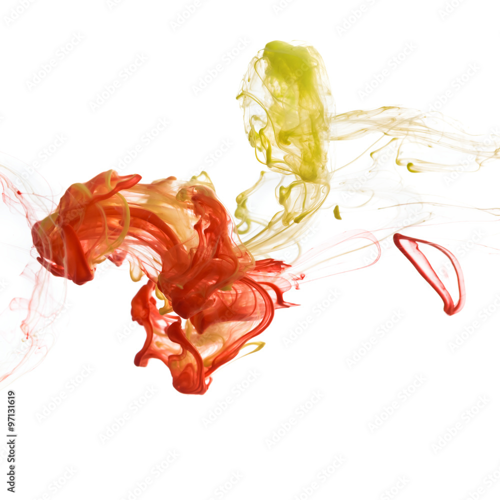 Fototapeta premium Red and yellow paint in water