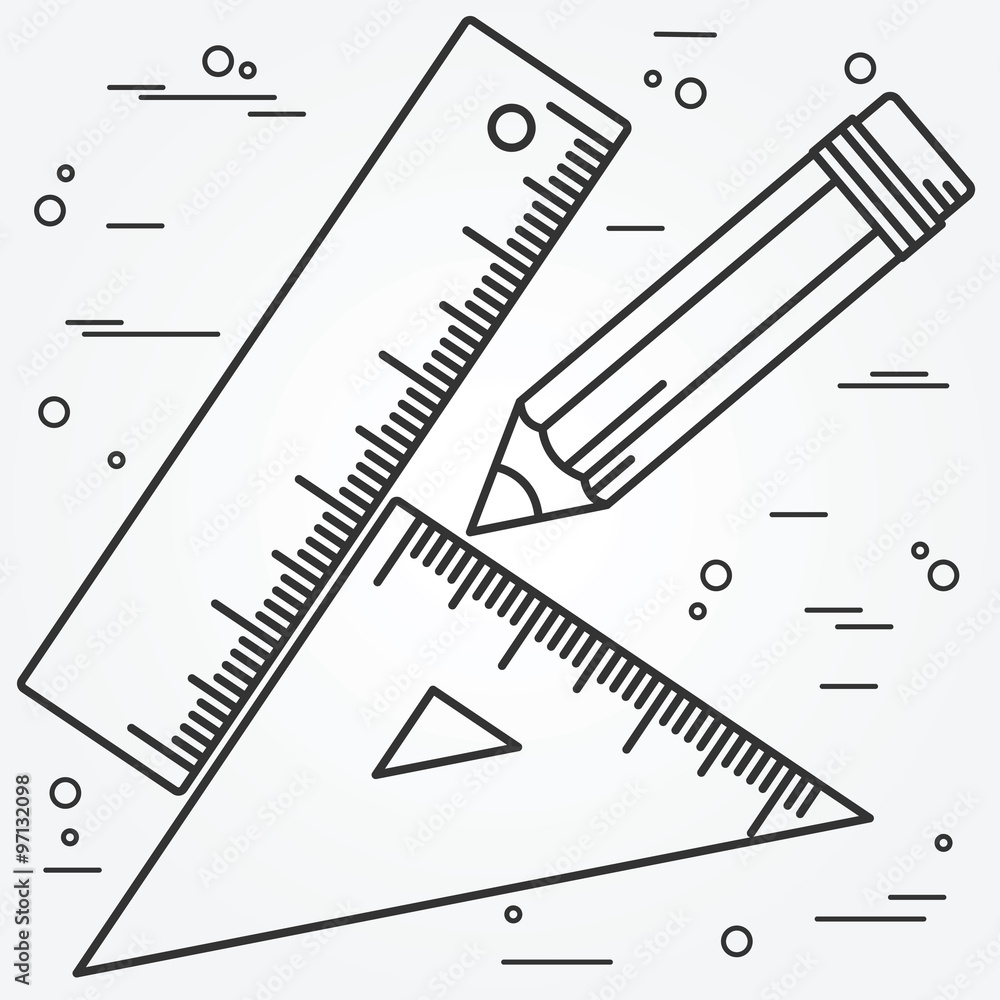 Ruler, angle and pencill thin line design. Ruler, angle and penc Ruler, angle and pencill thin line design. Ruler, angle and penc