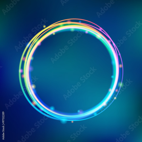 Rainbow glowing circle frame with sparkles