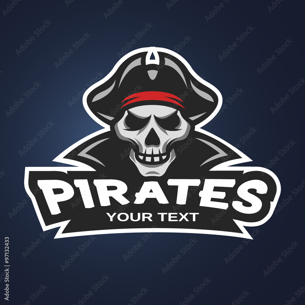Skull pirates  badge, logo, emblem.