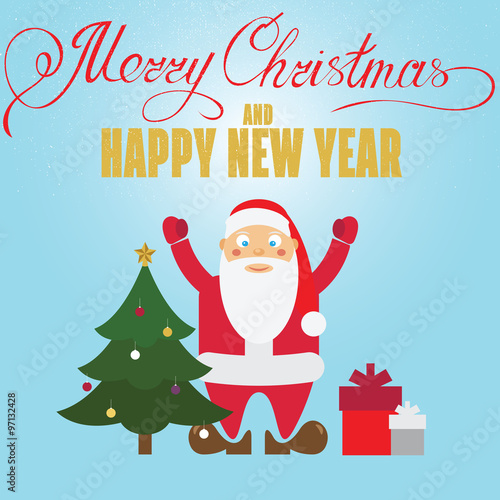  Christmas poster design with Santa Claus  christmass tree and