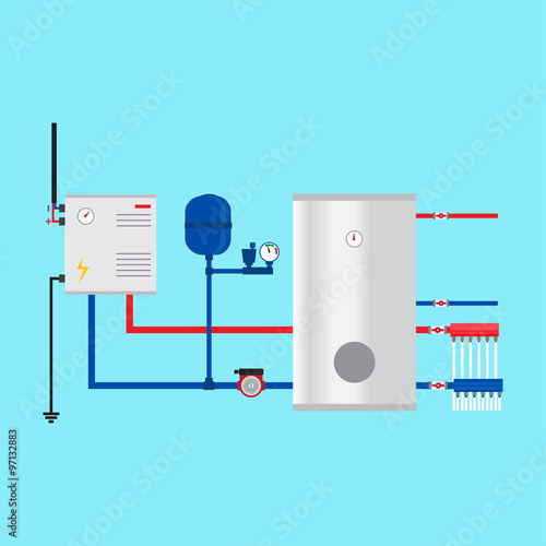 Electric boiler in the cottage. Vector. Green energy.