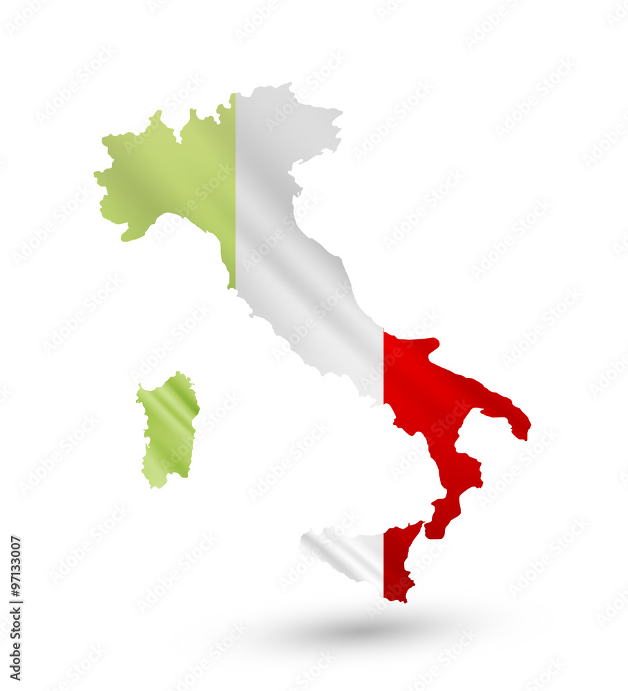 Italy contour map with Italy flag overlay on it Italy contour map with Italy flag overlay on it