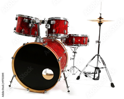 Set of red drums isolated on white background
