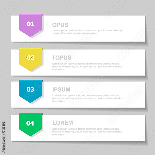 Infographics Design template.   Numbered banners, horizontal cutout lines for graphic or website, presentation and chart  Vector illustration