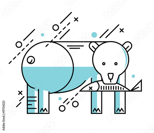 Polar bear illustration on the white winter background. flat line