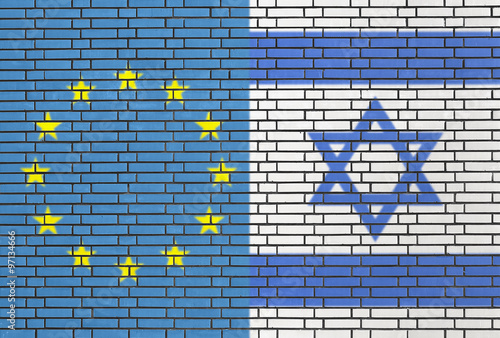 EU and Israel flags on a wall photo