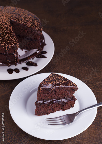 Luxurious Rich Chocolate  Cake on White Plate