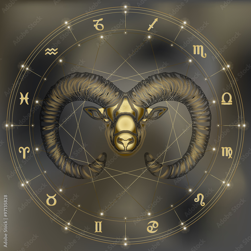 Obraz premium Golden Ram, zodiac Aries sign