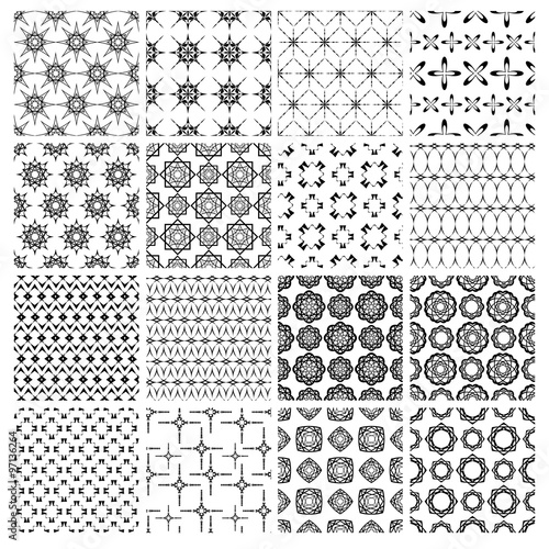 Big set of 16 seamless simple black and white patterns