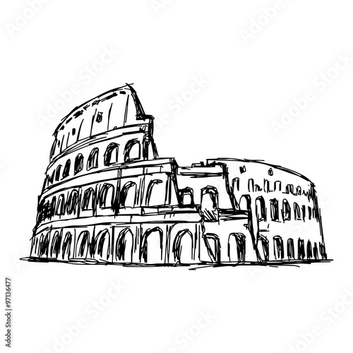 illustration vector doodle hand drawn of sketch the Roman Colosseum isolated on white