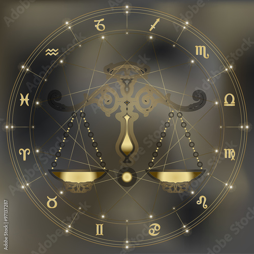 Golden scales, zodiac Libra sign