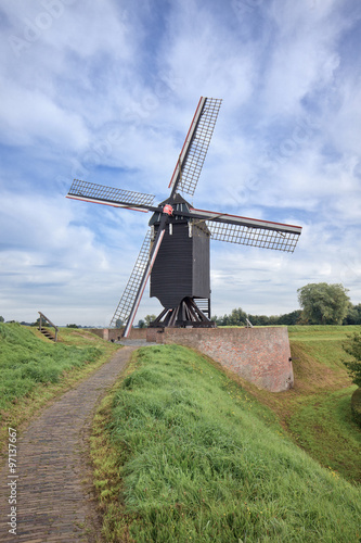 Wooden windmill in ancient town of Heusden  Netherlands.