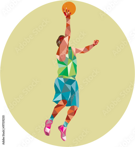 Basketball Player Lay Up Rebounding Ball Low Polygon