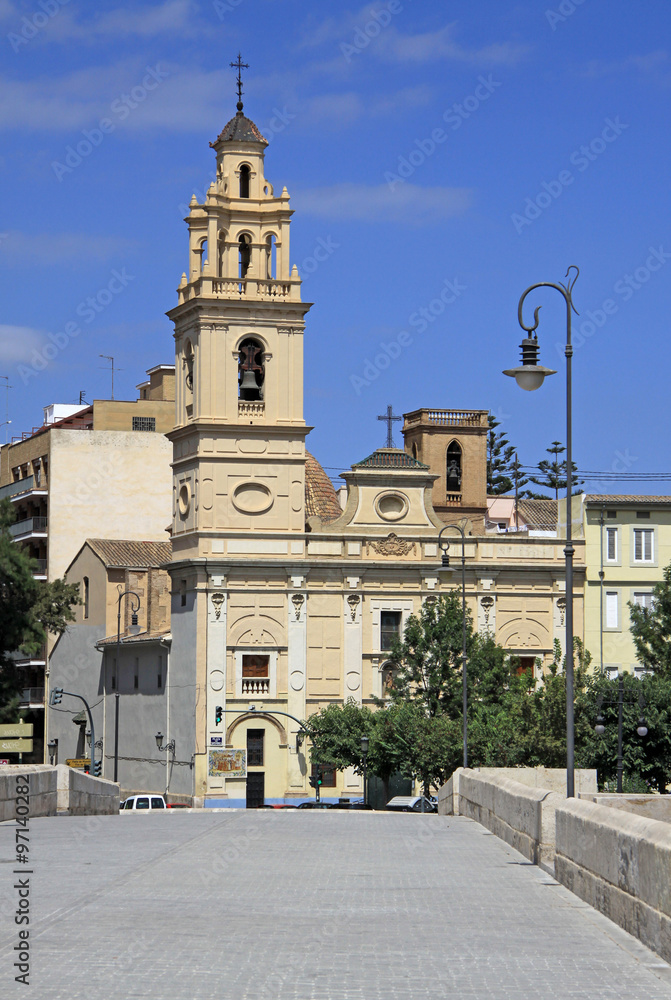 VALENCIA, SPAIN - AUGUST 26, 2012: Church de Santa Monica near Puente de Serrano