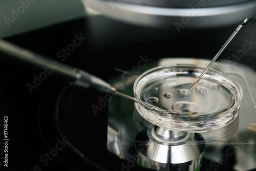 microscope for in vitro fertilization process close up. . Equipment on laboratory of Fertilization, IVF. photo