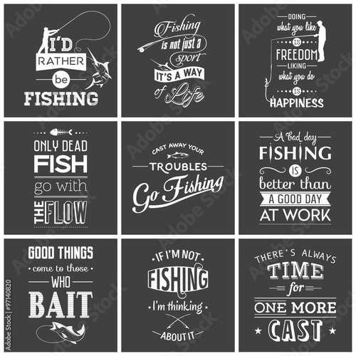 Set of vintage fishing typographic quotes