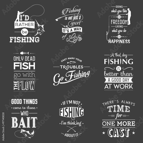 Set of vintage fishing typographic quotes