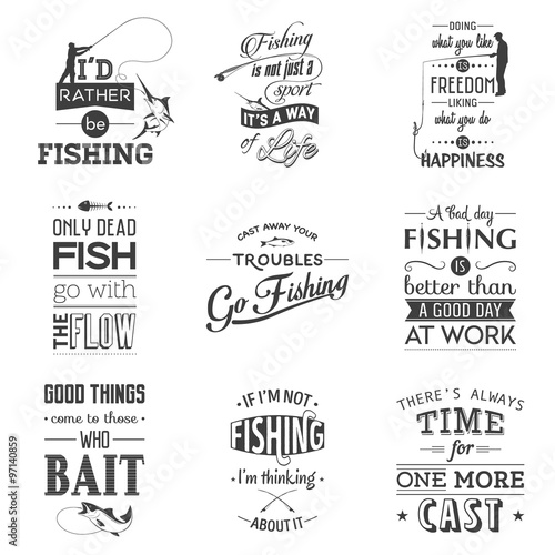 Set of vintage fishing typographic quotes