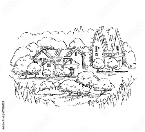 Hand made sketch of old street.