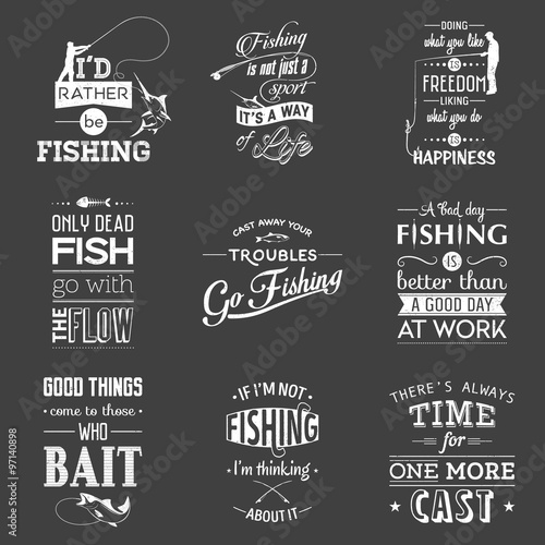Set of vintage fishing typographic quotes.
