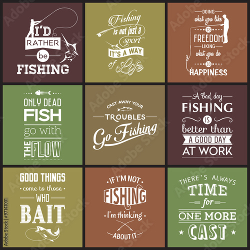 Set of vintage fishing typographic quotes