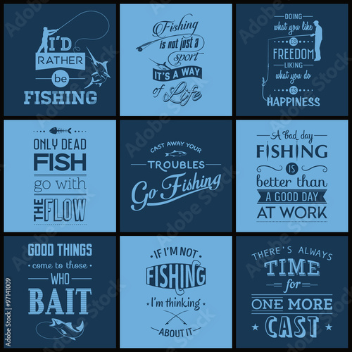 Set of vintage fishing typographic quotes