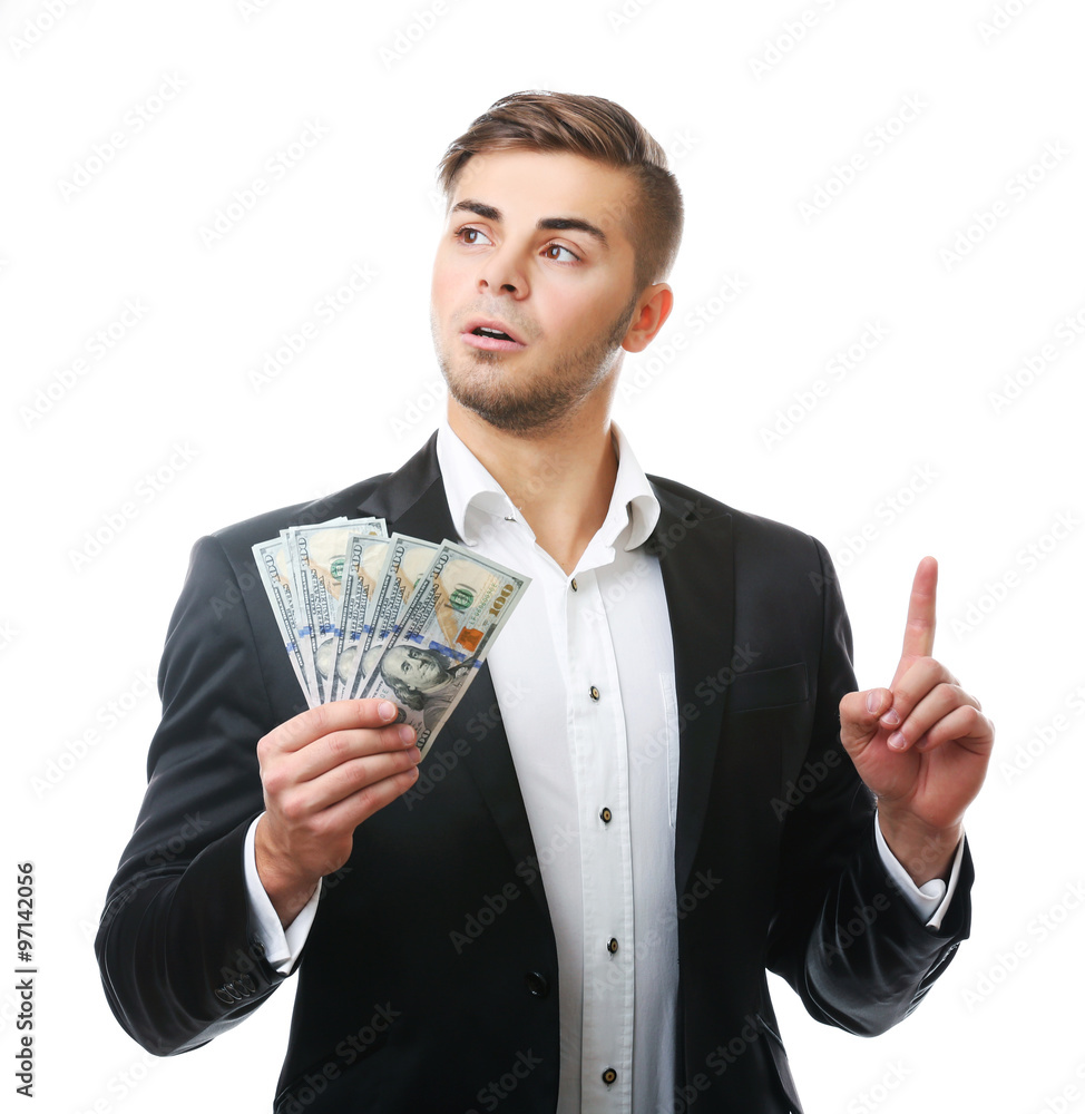Man holding money isolated on white Man holding money isolated on white