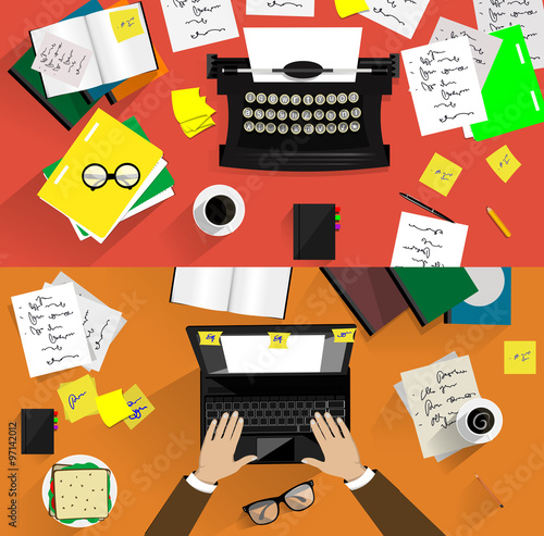 Illustrations of retro typewriters. Concepts of writing, copywriting, screenwriting etc