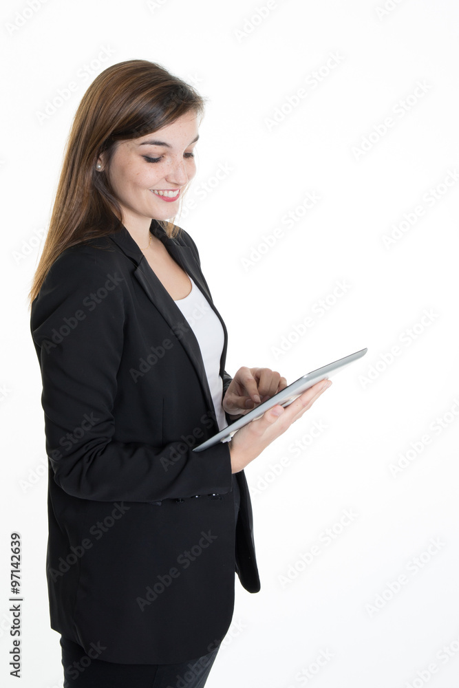 Woman with beauty long brown hair - posing at studio Woman with beauty long brown hair - posing at studio