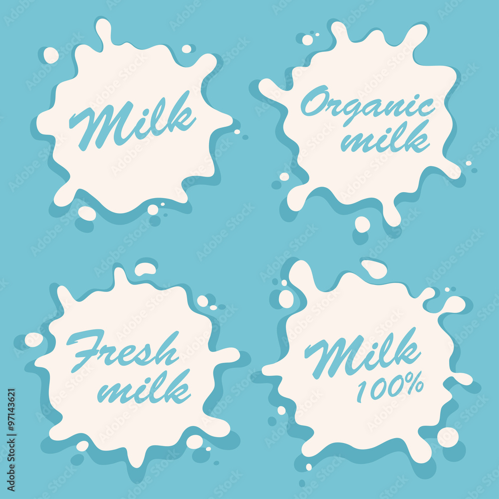 White milk splash blot vector set. Drink element. Vector illustr