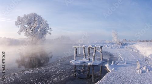 Foggy winter sunrise